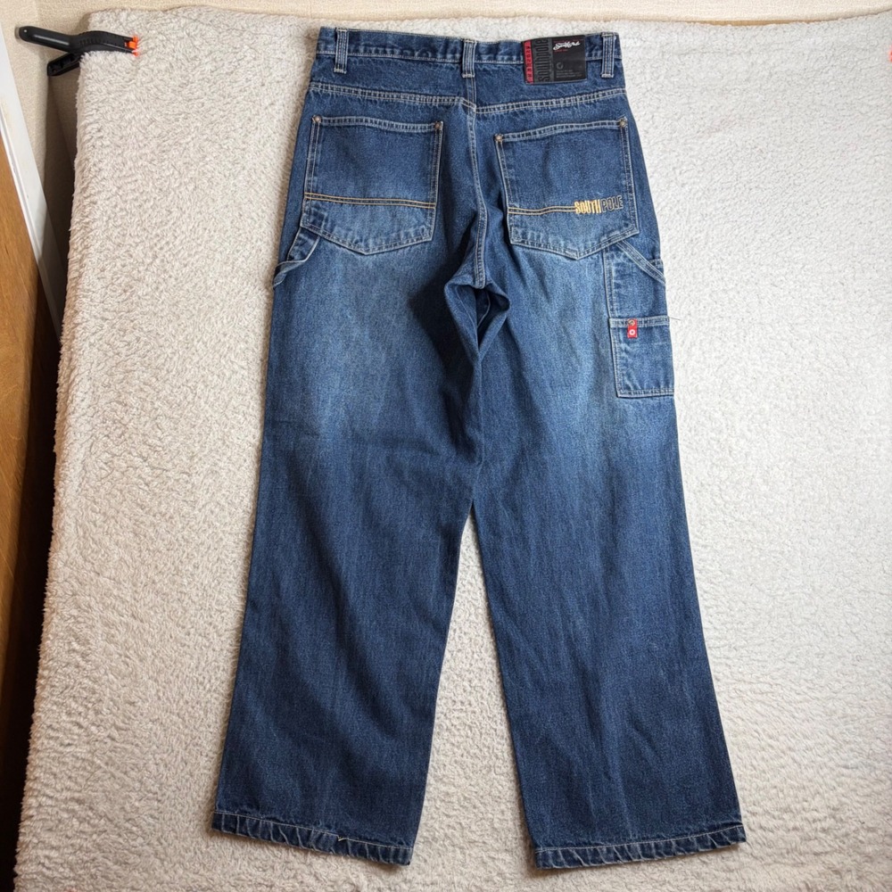 Southpole Y2k Carpenter Jeans Mens 34x31 Baggy Blue Fade Wide Leg Red Tab